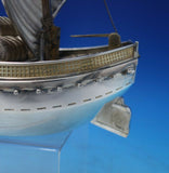 Japanese .950 Silver Sculpture Ship w/ Sail Faux Gold Barrels Wood Base (#5366)