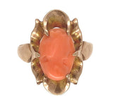 10k Yellow Gold Genuine Natural Coral Cameo Ring Size 6 Jewelry (#J7062)