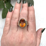 Art Deco 10k White Gold 6.90 Carat Genuine Natural Citrine Men's Ring (#J7493)