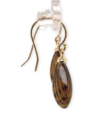 14k Gold Genuine Natural Smoky Quartz Carved Fan Shaped Drop Earrings (#J7519)