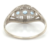 14k White Gold Filigree Deco Three Stone Genuine Natural Aquamarine Ring #J7560
