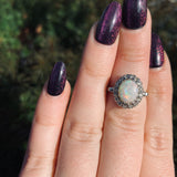 14k White Gold Genuine Natural Opal and Diamond Ring Size 5.5 Jewelry (#J6494)