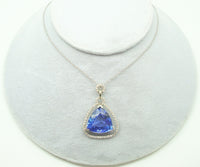 14k Gold 8.94ct Trillion Cut Genuine Natural Tanzanite Pendant w/Diamonds #J2840