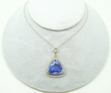14k Gold 8.94ct Trillion Cut Genuine Natural Tanzanite Pendant w/Diamonds #J2840