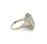 10k Tri-Color Gold 3.28ct Genuine Natural Aquamarine Filigree Ring (#J5336)