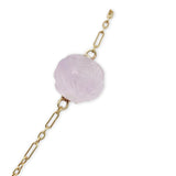 14k Yellow Gold Art Deco Carved Genuine Natural Rose Quartz Necklace (#J7180)