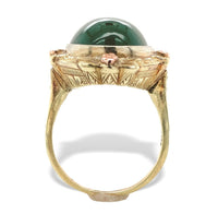 14k Gold Green Genuine Natural Onyx Ring with Applied Rose Gold Flowers (#J7239)