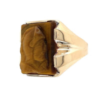 10k Yellow Gold Genuine Natural Tiger's Eye Men's Warrior Cameo Ring (#J6132)