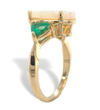 14k Yellow Gold 2.24 Carat Genuine Natural Australian Opal Emerald Ring (#7570)