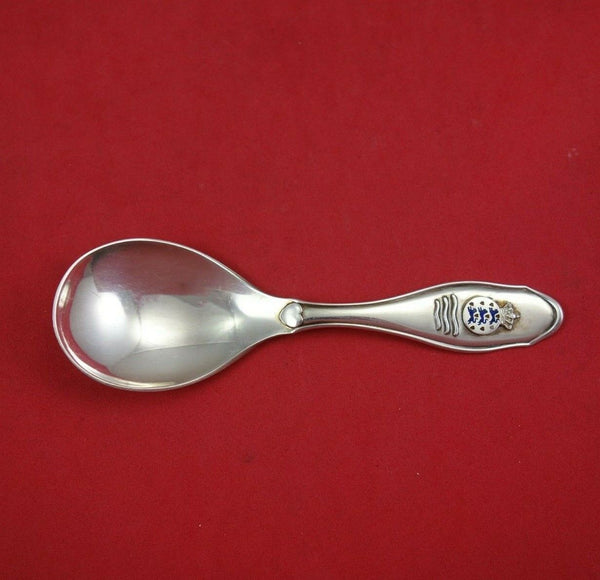 Grann and Laglye Danish Sterling Silver Tea Caddy Spoon with Enamel Lions 4 1/2"