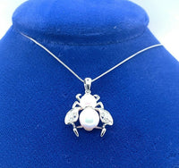 14k White Gold Pearl and Diamond Bee Fly Pendant (#J5206)