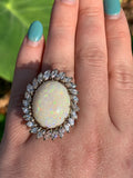 Platinum Genuine Natural Opal and 2.50cts Diamonds Ring Pendant Jewelry (#J5849)