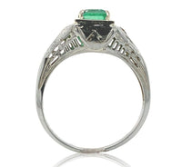18k Gold Art Deco Filigree .70ct Genuine Natural Emerald Diamond Ring (#J6807)