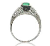 18k Gold Art Deco Filigree .70ct Genuine Natural Emerald Diamond Ring (#J6807)