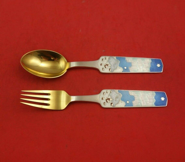 Christmas by A. Michelsen Sterling Silver Fork and Spoon Set 2pc 1963 Vermeil