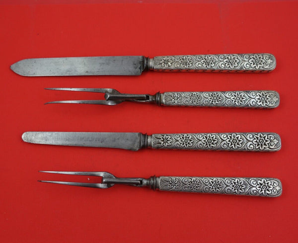 Antique Engraved by Tiffany and Co Sterling Silver Steak Carving Set HH WS 4pc