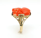 14k Yellow Gold Filigree Genuine Natural Coral Cameo Ring Size 9.25 (#J6298)