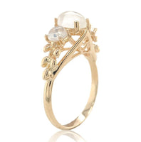14k Yellow Gold Three-Stone Genuine Natural Moonstone Ring Size 6 (#J6926)