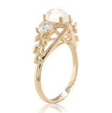 14k Yellow Gold Three-Stone Genuine Natural Moonstone Ring Size 6 (#J6926)