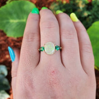 18k Yellow Gold 1.76ct Genuine Natural Opal and Emerald Ring Jewelry (#J5629)