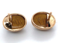 14k Gold Earrings w/ Scarab Carved Genuine Natural Tiger's Eye Quartz (#J6685)