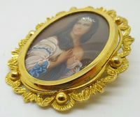 18k Hand Painted Portrait Pin / Pendant with Genuine Natural Diamonds (#J3419)