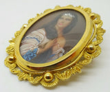 18k Hand Painted Portrait Pin / Pendant with Genuine Natural Diamonds (#J3419)