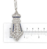 Platinum 2.75 Carat Diamond Pendant Pin Necklace w/ Lab Created Sapphires #J6734
