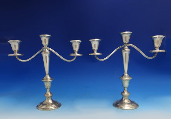 Old French by Gorham Sterling Silver Candlestick Pair 3-Light #808/1 (#8606)