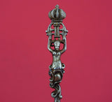 Norwegian Sterling Silver Sugar Spoon Vermeil Heavy Cast 3D Crowned Lion Wreath