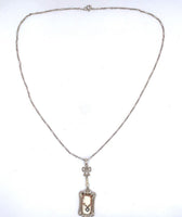 14k White Gold Art Deco Cameo Filigree Pendant Jewelry (#J5391)