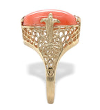 10k Yellow Gold 7.36 Carat Genuine Natural Coral Filigree Ring Size 6 (#J7369)