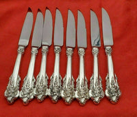 Grande Baroque Wallace Sterling Silver Steak Knife Set 8 Custom 9 1/4" Serrated