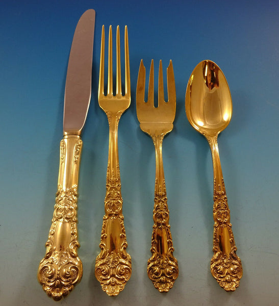 French Renaissance Gold by Reed & Barton Sterling Silver Flatware Set 48 Pcs