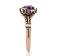 10k Rose Gold Victorian Genuine Natural Amethyst and Diamond Ring Size 7 #J6900