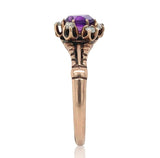 10k Rose Gold Victorian Genuine Natural Amethyst and Diamond Ring Size 7 #J6900