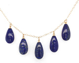 14k Yellow Gold Necklace w/ Five Genuine Natural Lapis Briolette Drops (#J7599)