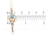 10k Gold Lavaliere Pendant with Freshwater Pearl Drop Turquoise Glass (#J6689)