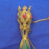 Gilt Tussie Mussie with Red Glass Gems and Green Glass Handle (#J7461)