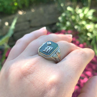 10k Gold Green Genuine Natural Onyx / Chrysoprase Men's Ring with Mono (#J6217)