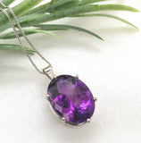 Platinum 16.33 Carat Oval Genuine Natural Amethyst Pendant w/ 18" Chain (#J7453)