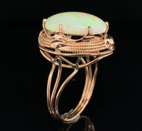 14k Rose Gold Handwrought Ring with a Large 6.05 Carat Australian Opal (#J6577)
