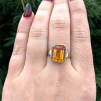 14k White Gold 4.97 Carat Genuine Natural Citrine Filigree Ring Size 9 (#J6367)
