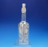Sterling Silver Overlay Glass Liquor Bottle 10 1/2" Tall x 3 1/4" (#3775)