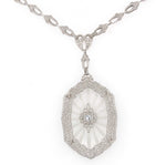 14k White Gold Filigree Genuine Natural Rock Crystal Diamond Necklace (#J6502)