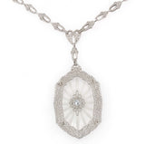 14k White Gold Filigree Genuine Natural Rock Crystal Diamond Necklace (#J6502)