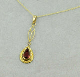 10k Yellow Gold Lavaliere Pendant with Red Glass Engraved Frame (#J4765)