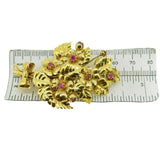 14k Yellow Gold Handmade Genuine Natural Ruby Bouquet of Flowers Pin (#J4659)