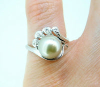 14k White Gold Grey Tahitian Pearl and Diamond Ring (#J5040)