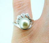 14k White Gold Grey Tahitian Pearl and Diamond Ring (#J5040)